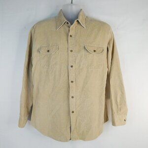 Vtg Sears Lg 16-16.5 Tan Corduroy Button Shirt Check Interior 80s Flip-Cuff